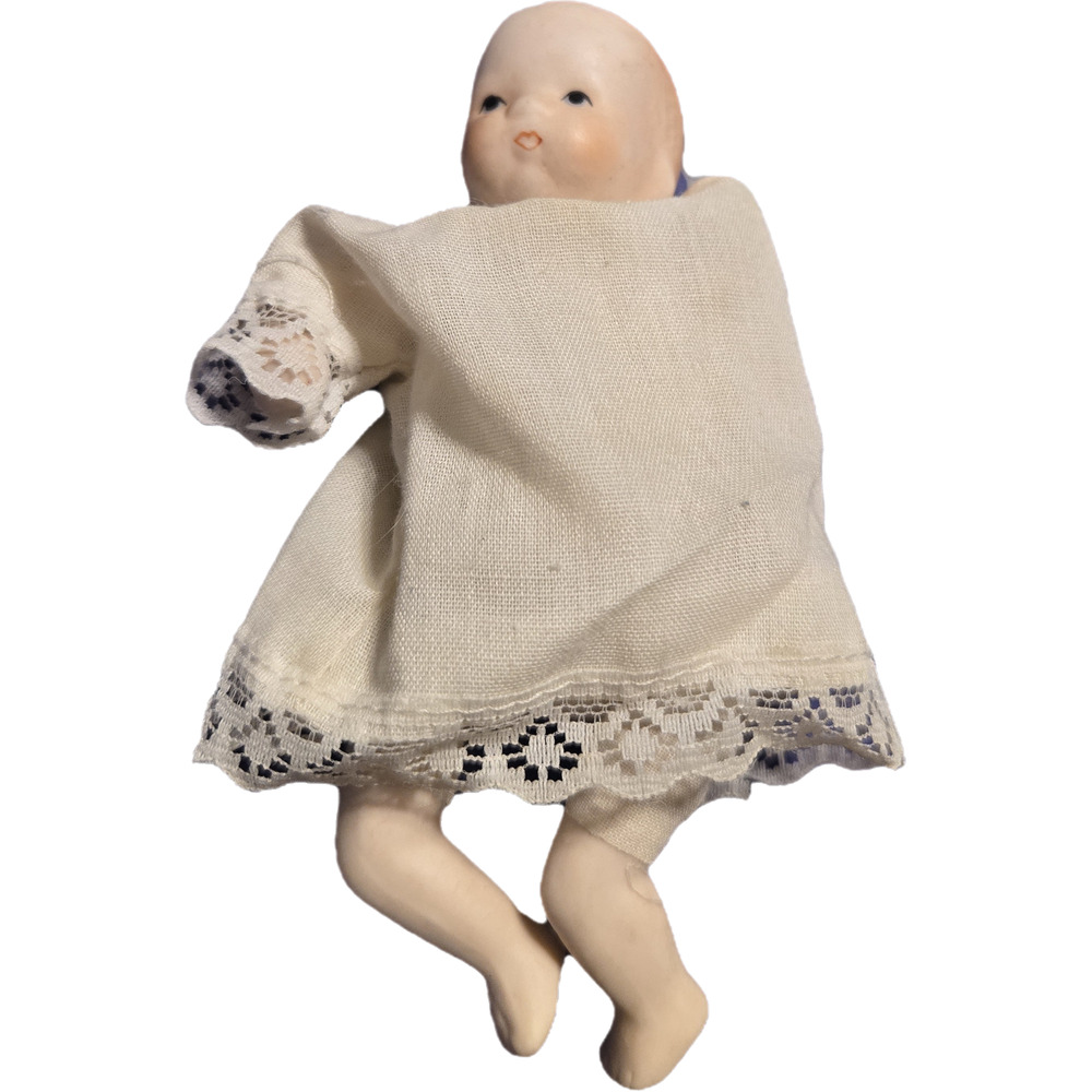 Vintage Russ Berrie Porcelain Bisque Baby Doll Lace Gown